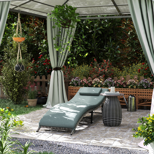 Outsunny Rattan Folding Sun Lounger Outdoor Chair with Cushion and Pillow Mixed Grey