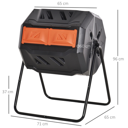 Outsunny 160L 360° Rotating Dual Chamber Composter - Orange