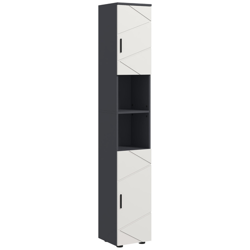 kleankin Line Embossed Tall Bathroom Storage Cabinet with Three-position Adjustable Shelves for Minimalist Style - Grey
