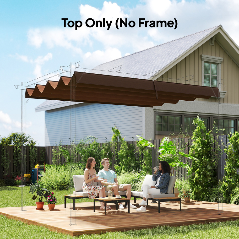 Outsunny Pergola Cover Roof, 2.86 x 2.45 m Retractable Sun Shade Top for 3 x 2m Pergola Frame, UV30+ Protected, Coffee