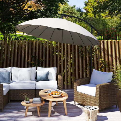Outsunny 3(m) Cantilever Umbrella 18 Ribs & Vents Adjustable Angle for Patio Light Grey