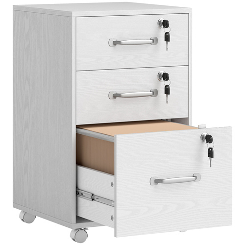 HOMCOM Three Drawer Wood-Effect Filing Cabinet - White