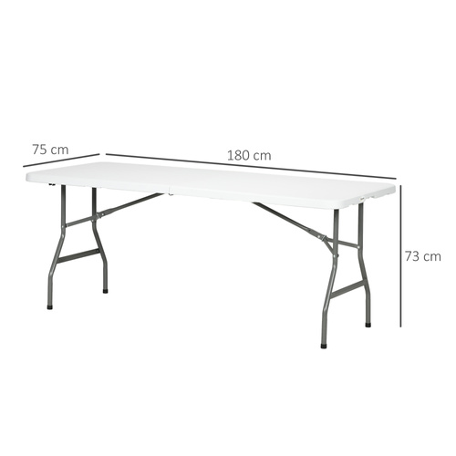 Outsunny Folding Garden Table, 180 x 75cm Rectangular HDPE Outdoor Picnic Table for 6, Metal Frame for Patio, Park, White