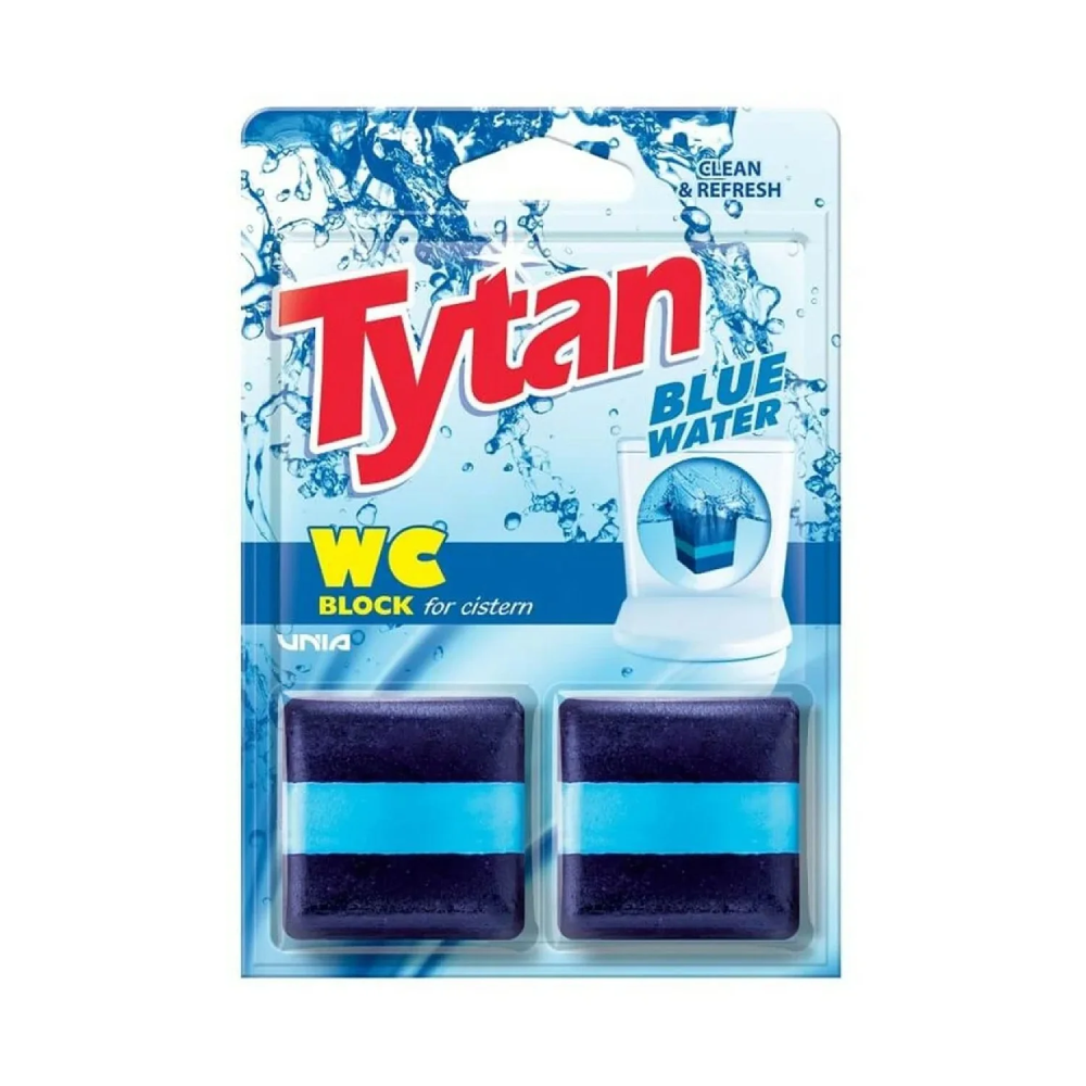 Tytan Block WC Clean & Refresh Kostka do Spłuczki Barwiąca Wodę Blue Water 2x50g