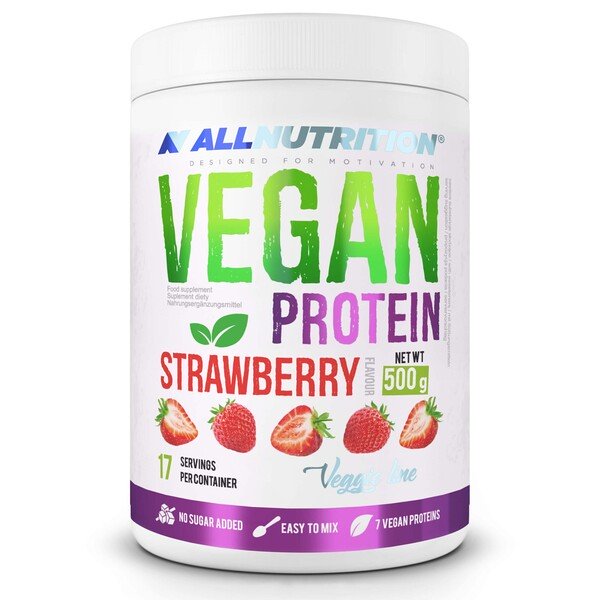 Allnutrition Vegan Protein Odżywka Białkowa o Smaku Truskawkowym bez Cukru 500g