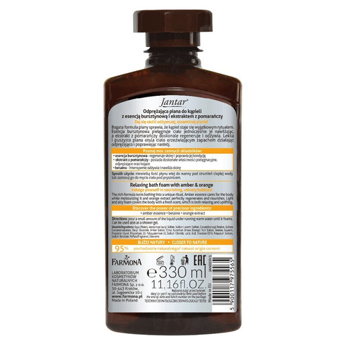 Jantar Odprężająca Piana do Kąpieli z Bursztynem i Pomarańczą 330ml