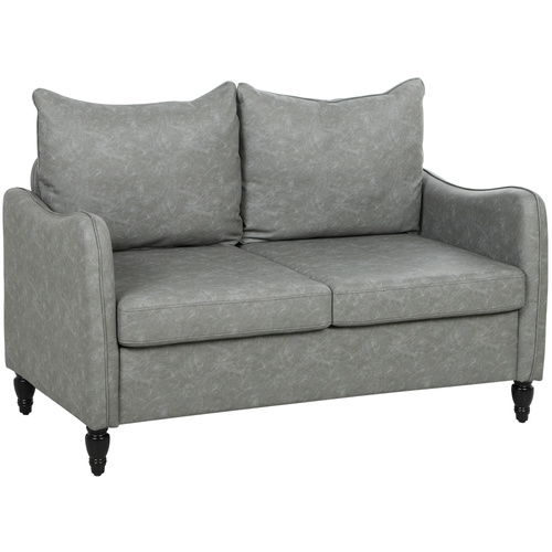 HOMCOM Faux Leather Marble-Effect Two-Seater Sofa - Grey