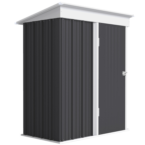 Outsunny Metal Garden Shed, Outdoor Lean-to Shed for Tool Motor Bike, with Adjustable Shelf, Lock, Gloves, 5'x3'x6',  Dark Grey