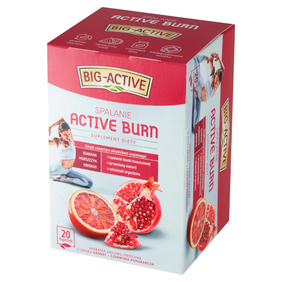 Big Active Active Burn Herbata Ziołowo-Owocowa na Spalanie Tłuszczu z Granatem i Hibiskusem 20x2g