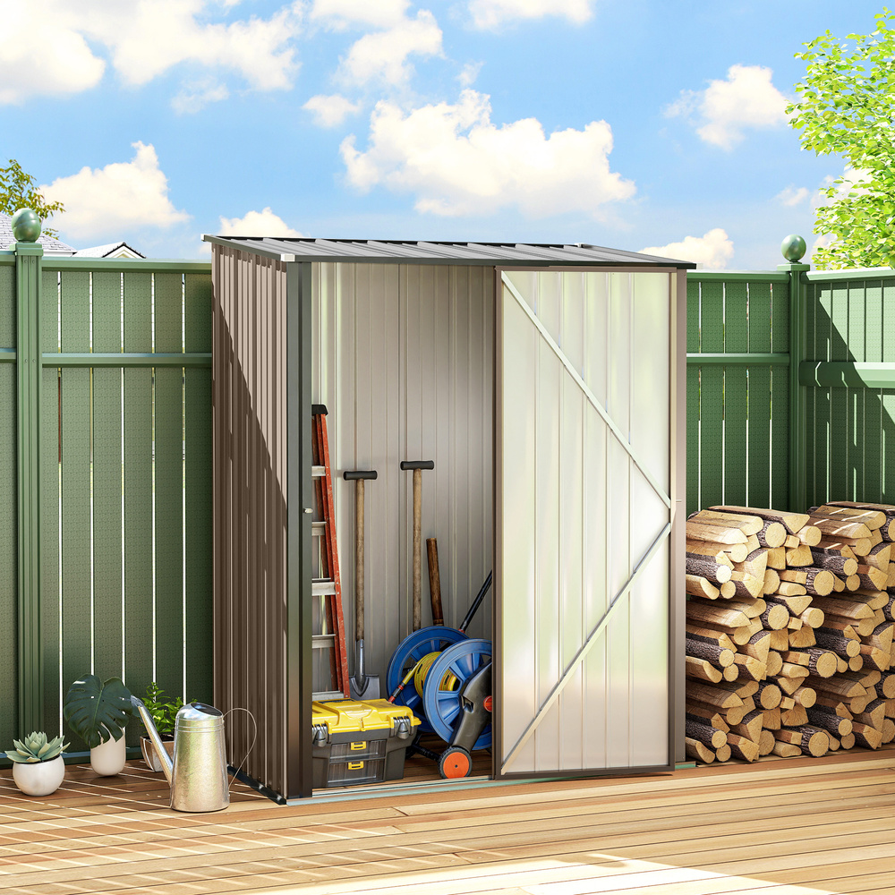 Outsunny 5.3 x 3.1ft Corrugated Steel Garden Shed - Brown