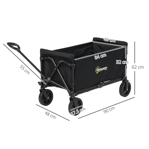 Outsunny 120L Festival Trolley on Wheels, Folding & Compact Camping Trolley Cart with Adjustable Handle for Garden, Beach, Fishing, Black