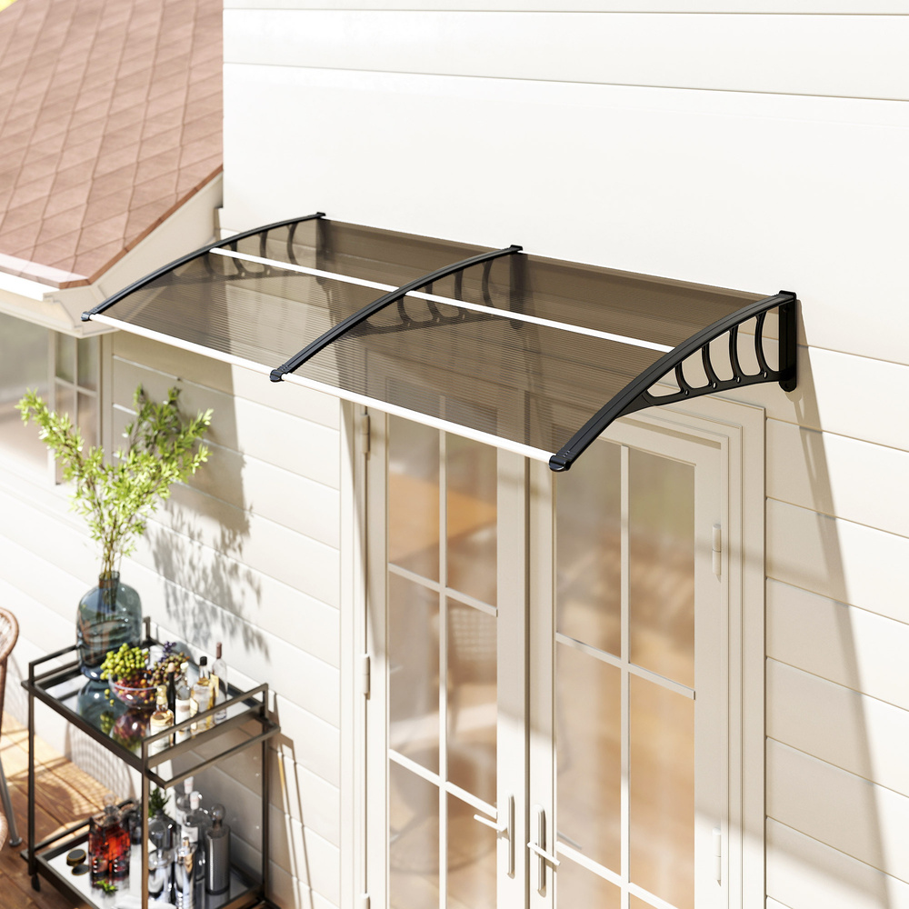 Outsunny Front Door Canopy, Outdoor Awning, Rain Shelter, 200 x 96cm, Brown