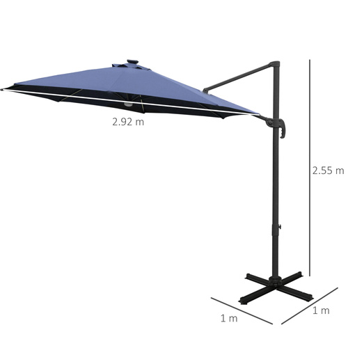 Outsunny 3(m) LED Cantilever Parasol Outdoor Sun Umbrella w/ Base Solar Lights Blue