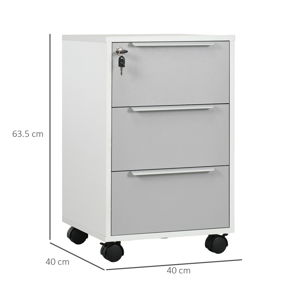 HOMCOM Three-Drawer Locking Filing Cabinet - Grey/White