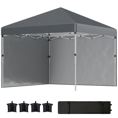 Outsunny 3 x 3 (M) Pop Up Gazebo, UPF 30+ with 2 Sidewalls, Leg Weight Bags and Wheeled Bag, Height Adjustable Party Tent Event Shelter for Garden, Patio, Dark Grey