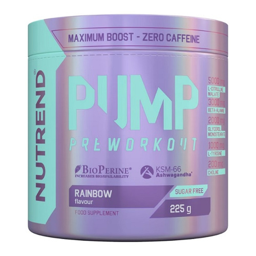 Nutrend Pump Pre-Workout Rainbow Przedtreningówka bez Kofeiny na Pompę Mięśniową i Skupienie 225g
