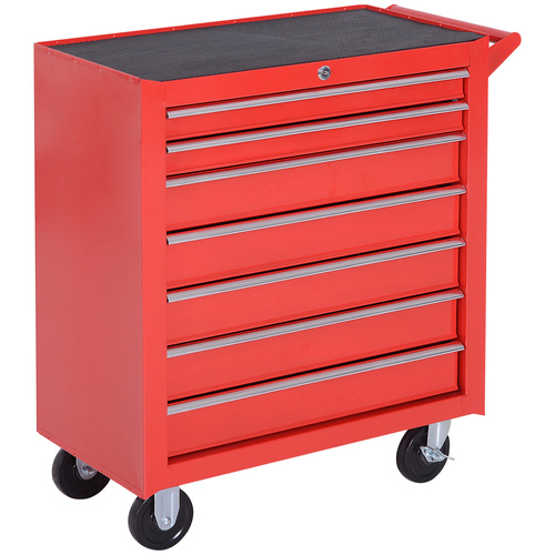 DURHAND 7-Drawer Tool Box on Wheels Tool Cabinet 150 Load with Lockable Swivel Castors, Red