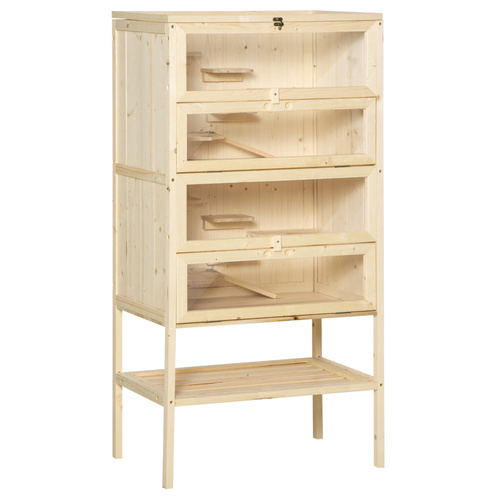 PawHut Wooden Large Hamster Cage, Gerbil Cage 4 Layers with Tall Bottom & Storage Shelf