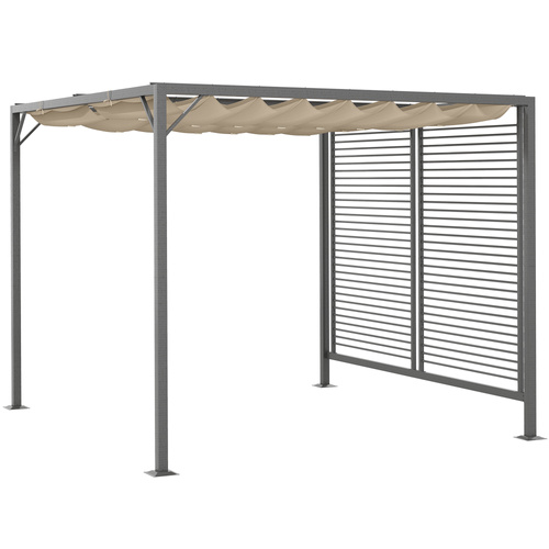 Outsunny 3 x 2.8m Metal Pergola, with Retractable Fabric Roof - Beige
