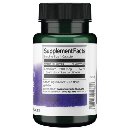 Swanson Chromium Picolinate 200mcg for Sugar Metabolism 100 Capsules