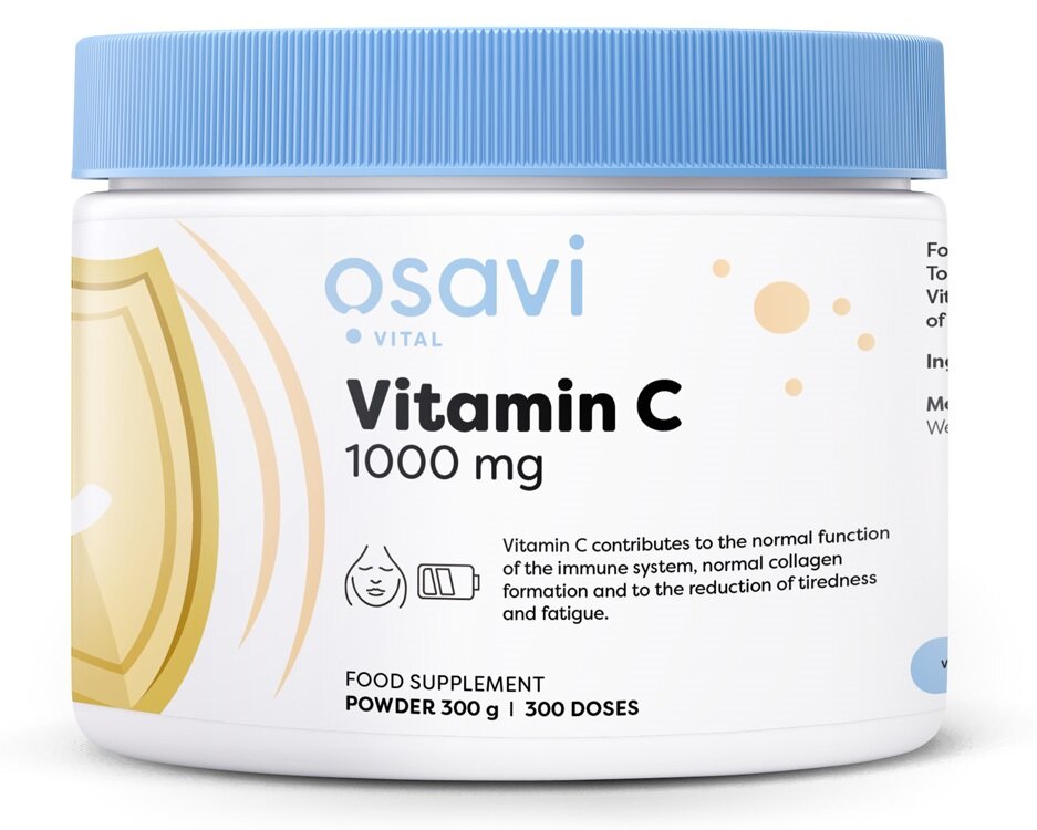 Osavi Vitamin C Powder 1000mg Wspiera Odporność Układ Nerwowy Zdrowie Kości 300g