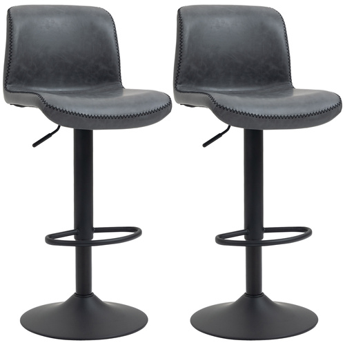 HOMCOM Bar Stools Set of 2, PU Leather Barstools with Backrest and Footrest for Kitchen, Counter, Breakfast Bar, Dark Grey