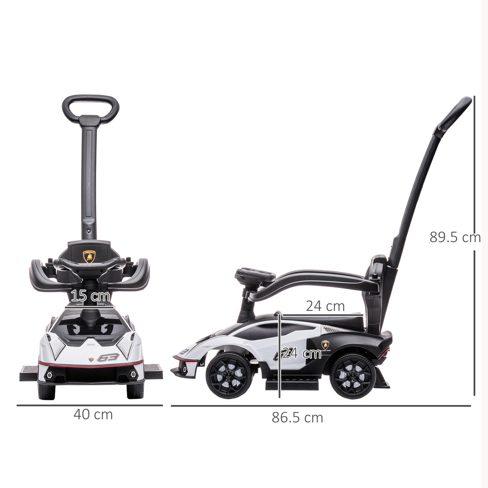 AIYAPLAY Licensed 2 in 1 Baby Ride on Push Car Toddler Push Along Car with Parent Handle Foot To Floor Slider with Horn Steering Wheel NO POWER for 1 - 3 Years, White