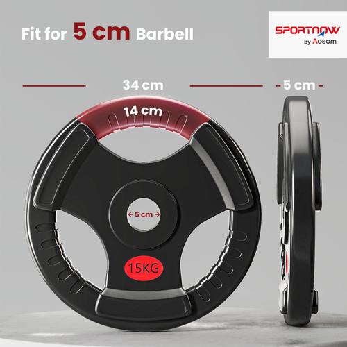 SPORTNOW Olympic Weight Plates, 2"/5cm Weight Disc Pair with Tri-Grips, 2 x 15kg Dumbbell Plates for Weightlifting and Strength Training Home Gym Fitness Workout, Black