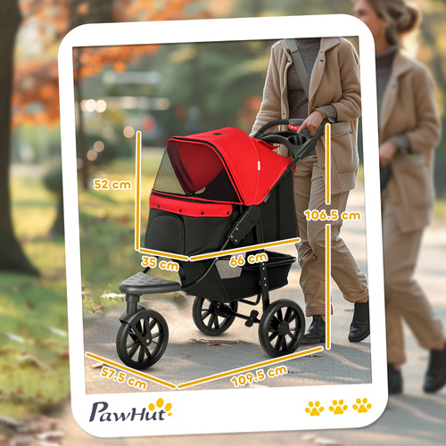 PawHut Dog Stroller Foldable Pet Pram, 3 Wheels Dog Pushchair with Brake, for Small Miniature Breeds, Cats, Red