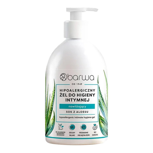 Barwa Hipoalergiczny Nawilżający Żel do Higieny Intymnej z Sokiem z Aloesu 500ml