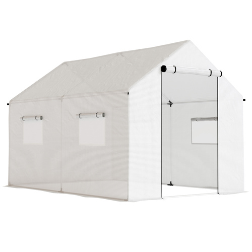 Outsunny Polyethylene Walk-in Polytunnel Greenhouse with Roll-up door and UV-resistant plastic cover, 2 x 3(m), White