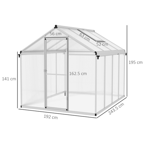 Outsunny 8 x 6ft Aluminium Frame Greenhouse