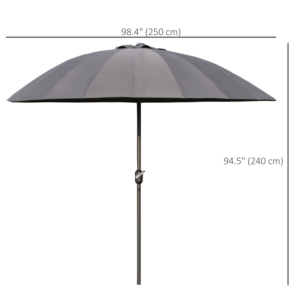 Outsunny 2.5m Shanghai Garden Parasol Umbrella with Crank & Tilt, Adjustable Outdoor Sun Shade, Grey