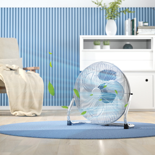 HOMCOM 20" Chrome Metal Floor Fan with Tilting, High Velocity, 3 Speed, Portable Gym Fan for Home Office, Silver