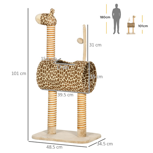 PawHut Giraffe-Designed Cat Tree, with Scratching Posts, Cat Tunnel, Toy Ball - Beige