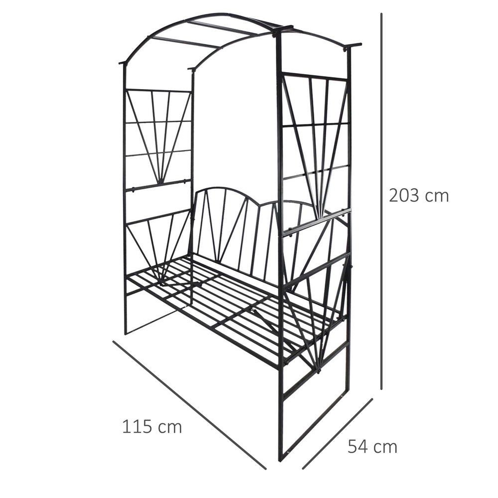 Outsunny Garden Bench, 2 Seater Outdoor Patio Bench, Metal Garden Loveseat with Arch for Vines and Climbing Plants, Black