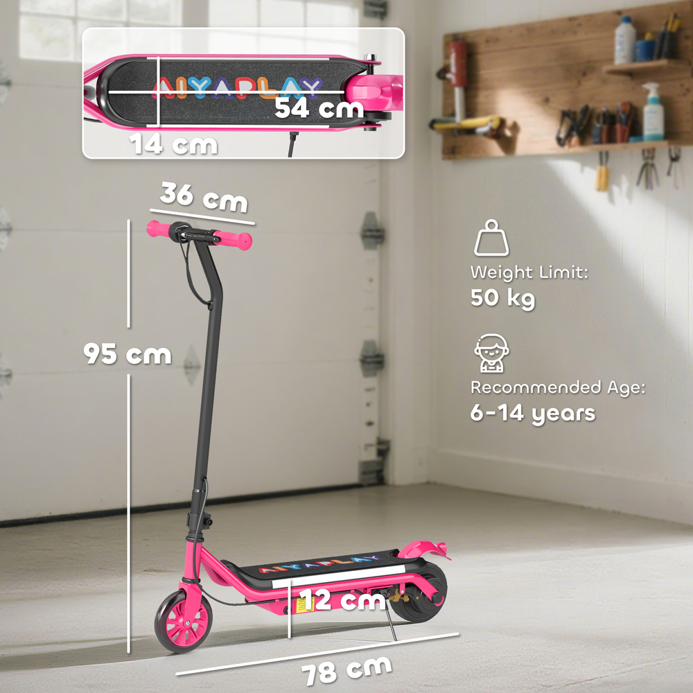 AIYAPLAY Electric Scooter for Kids Aged 6-14 Years, with Colourful Lights, Pink