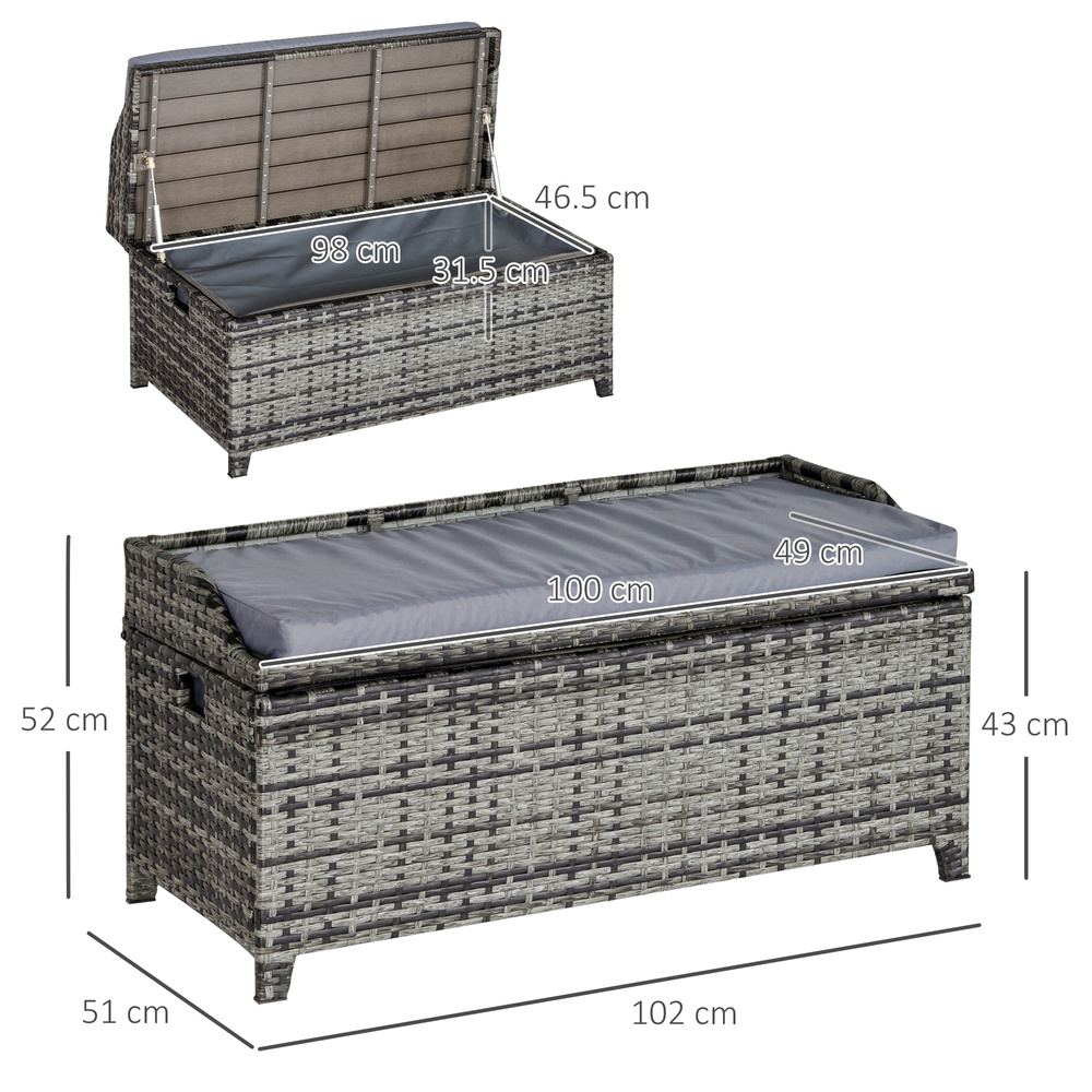Outsunny 130 L Rattan Garden Storage Box, with Seat - Mixed Grey