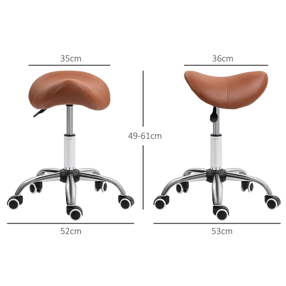 HOMCOM Saddle Stool, Height Adjustable Salon Chair for Massage Spa, Faux Leather, Brown