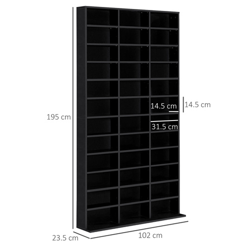 HOMCOM 1116 CD/ 528 DVD Storage Unit, Media Storage Shelf, Wooden Display Unit with Adjustable Shelves, 102 x 195 cm, Black