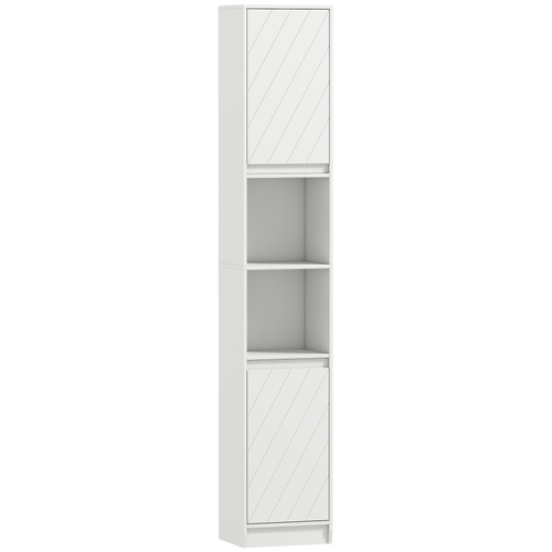HOMCOM Narrow Bathroom Cabinet, Slim Bathroom Storage Unit with Open Compartment, Freestanding Storage Cupboard with Adjustable Shelves for Small Spaces, 30 x 24 x 170 cm, White