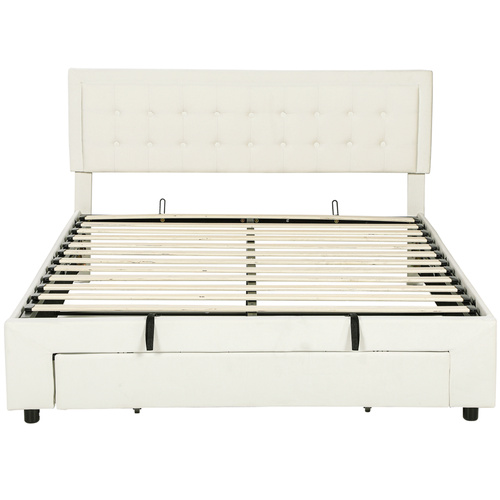 HOMCOM King Size Ottoman Bed Frame, with Front Drawer - Cream