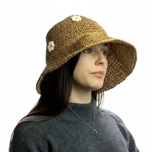 Nomad Sari Floppy Straw Sun Hat - Beige & Blue Flowers