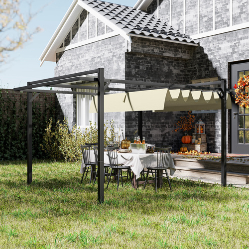 Outsunny 3 x 4m Aluminium Pergola, with Retractable Roof - Grey/Khaki