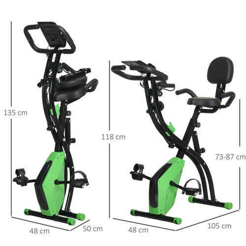 HOMCOM 2-in-1 Folding Exercise Bike with 8-Level Magnetic Resistance, Arm Resistance Band, Pulse Sensor, Green