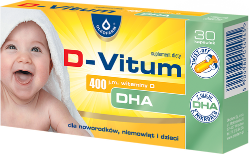 Oleofarm D Vitum 400 j.m. Vitamin D DHA for Newborns Infants and Children 30caps.