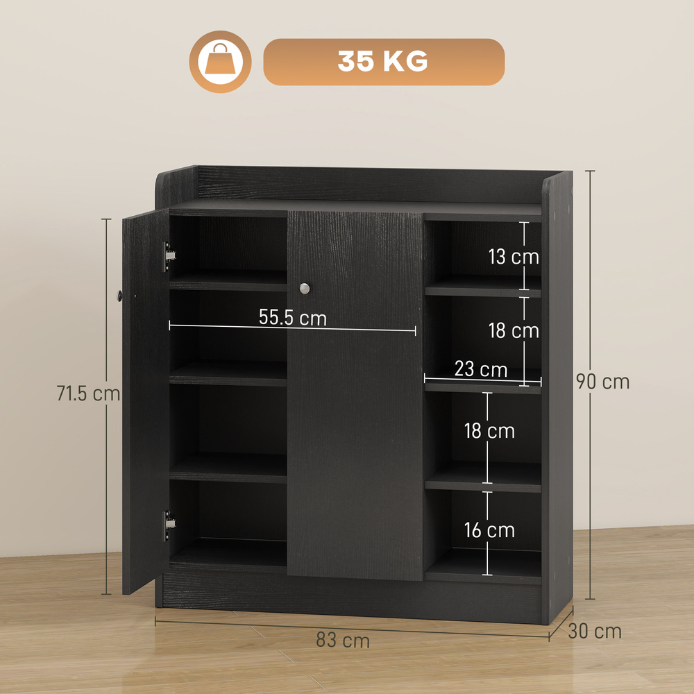 HOMCOM Shoe Storage Cabinet with Adjustable Shelves - Black