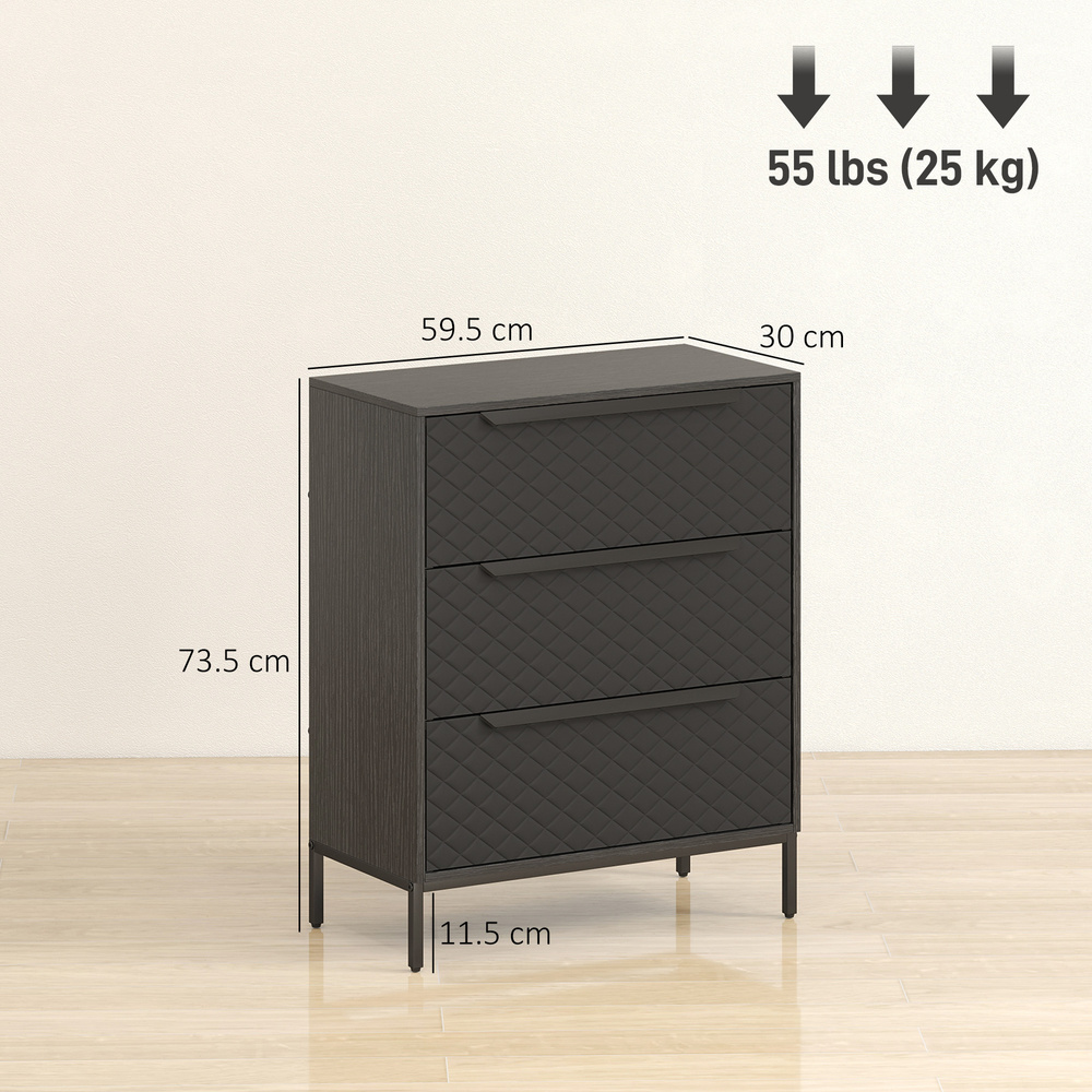 HOMCOM Chest of Drawers, Dresser with 3 Fabric Drawers and Aluminium Handles - Black
