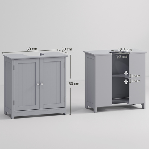 kleankin Under Sink Bathroom Cabinet, Freestanding Under Sink Cabinet with 2 Doors and Adjustable Shelf for Basin without or with Pedestal, Grey
