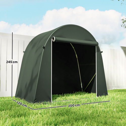 Outsunny 8 x 4 ft Garden Storage Tent, Waterproof Bike Tent with Roll-up Zipper Door and Galvanised Metal Frame, Green